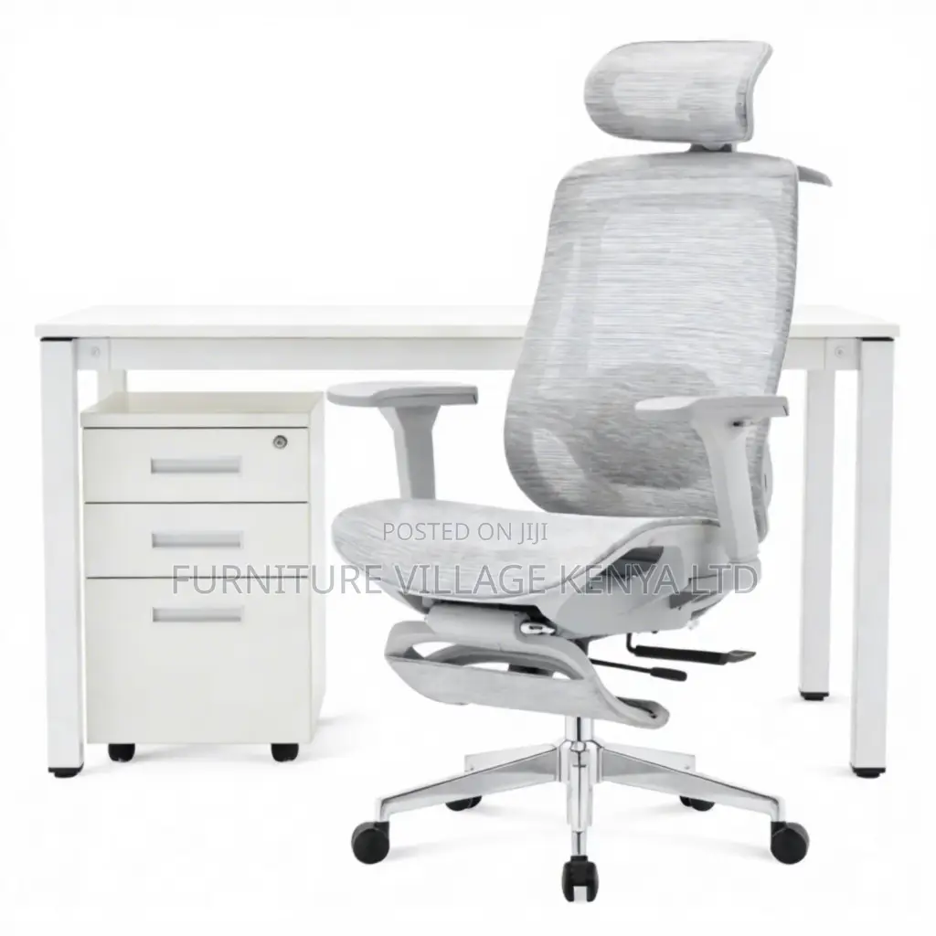 Office Chair: White Swivel Adjustable Footrest Office Seat