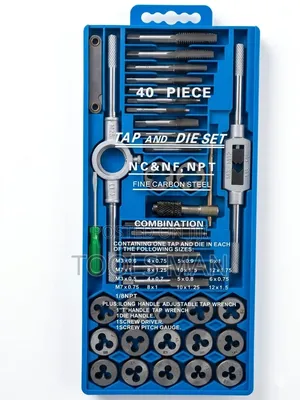 Professional 40 Piece Tap and Die Set - Carbon Steel Threading Kit.