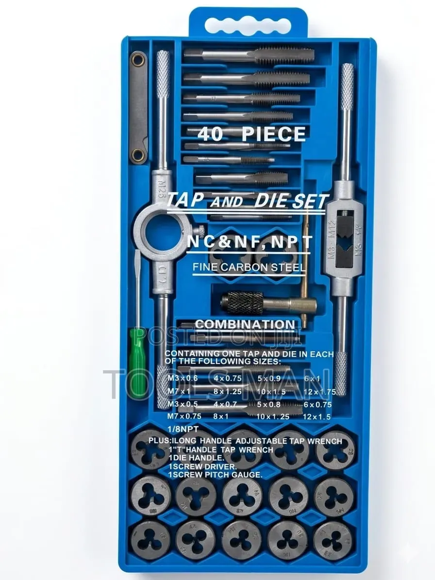 Professional 40 Piece Tap and Die Set - Carbon Steel Threading Kit.