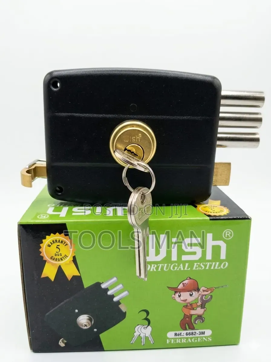 Wish Portugal Estilo Heavy Duty Triple Bolt Rim Lock - 3 Keys.