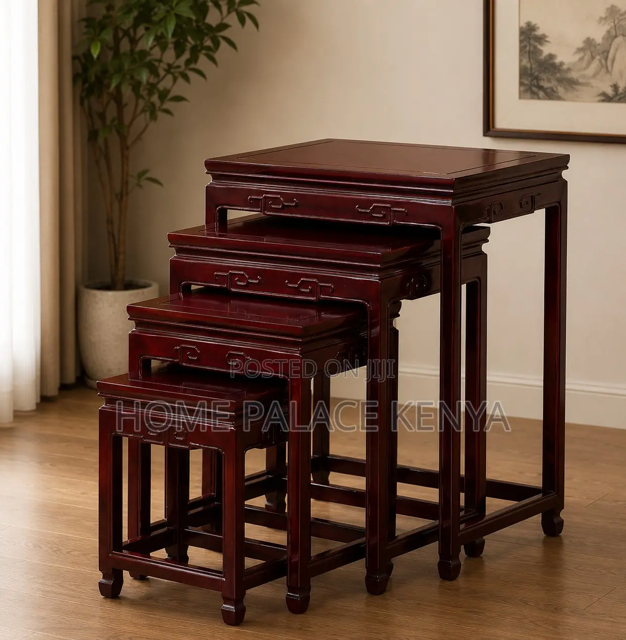 End Tables: Rustic Solid Wood Nesting Stools Set of 4