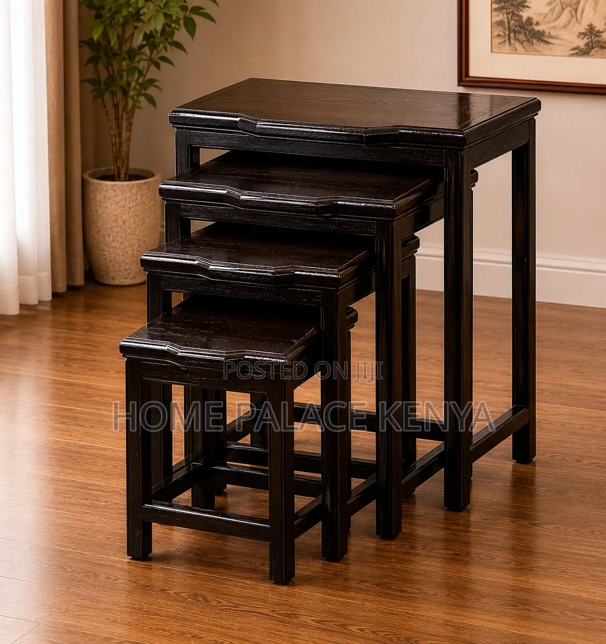 End Tables: Rustic Solid Wood Nesting Stools Set of 4