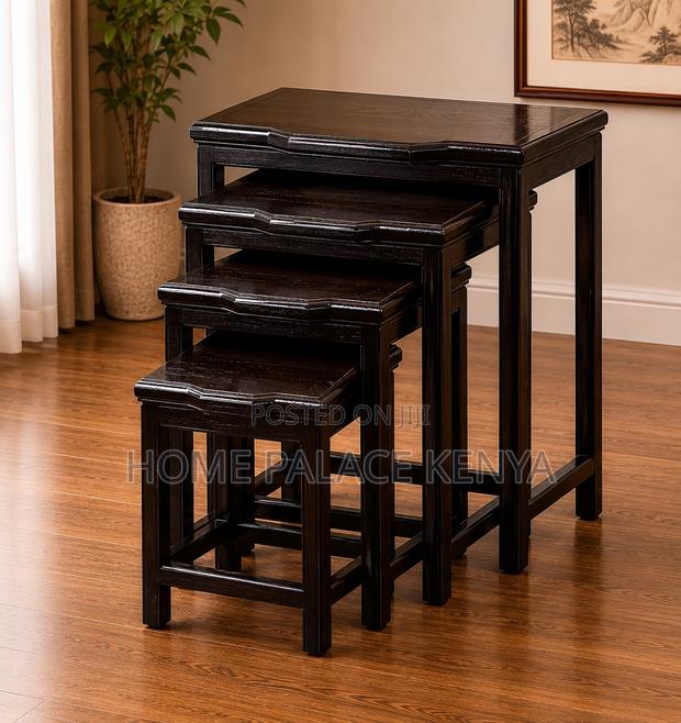 End Tables: Rustic Solid Wood Nesting Stools Set of 4 - thumbnail 2