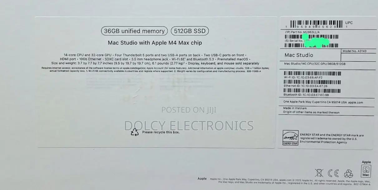 New Desktop Computer Apple Mac Studio 36GB Apple M4 Max SSD 512GB