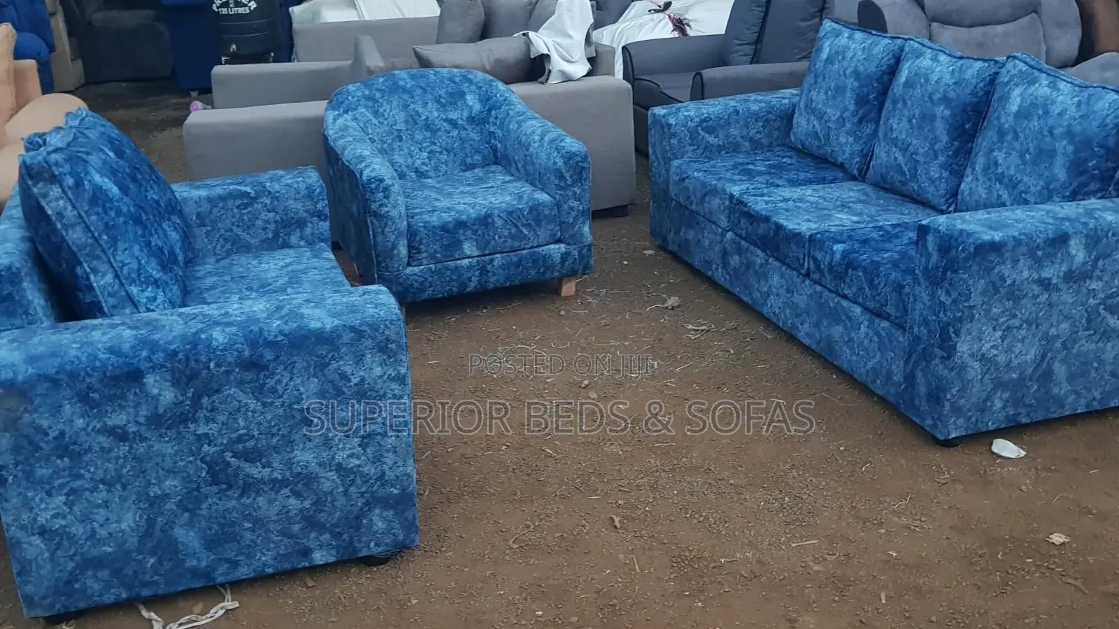 Blue Fabric 3 Seater Sofa