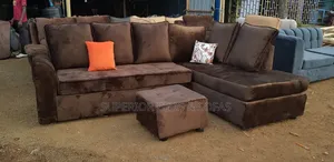 Brown L-Shaped Fabric Sofa (6-Seater)