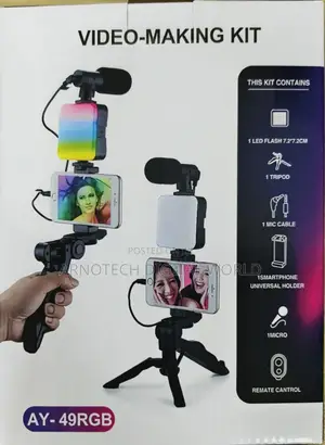 Ay-49 Rgb Vlogging Kit With Mic Tripod Remote