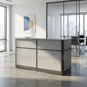 Office Desk : Modern White and Charcoal Gray Reception Desk