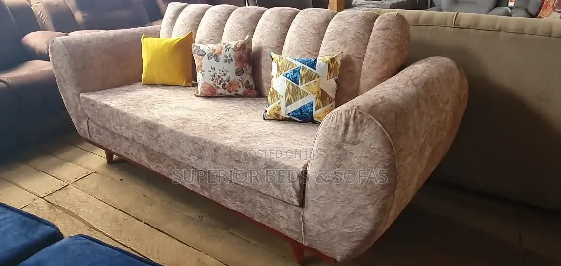 Cream Modern 3 Seater Sofa + Throw Pillows