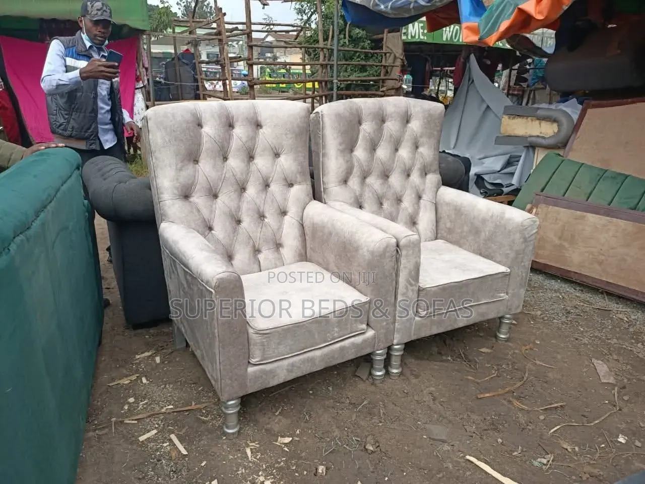 Cream Tufted Accent Armchair