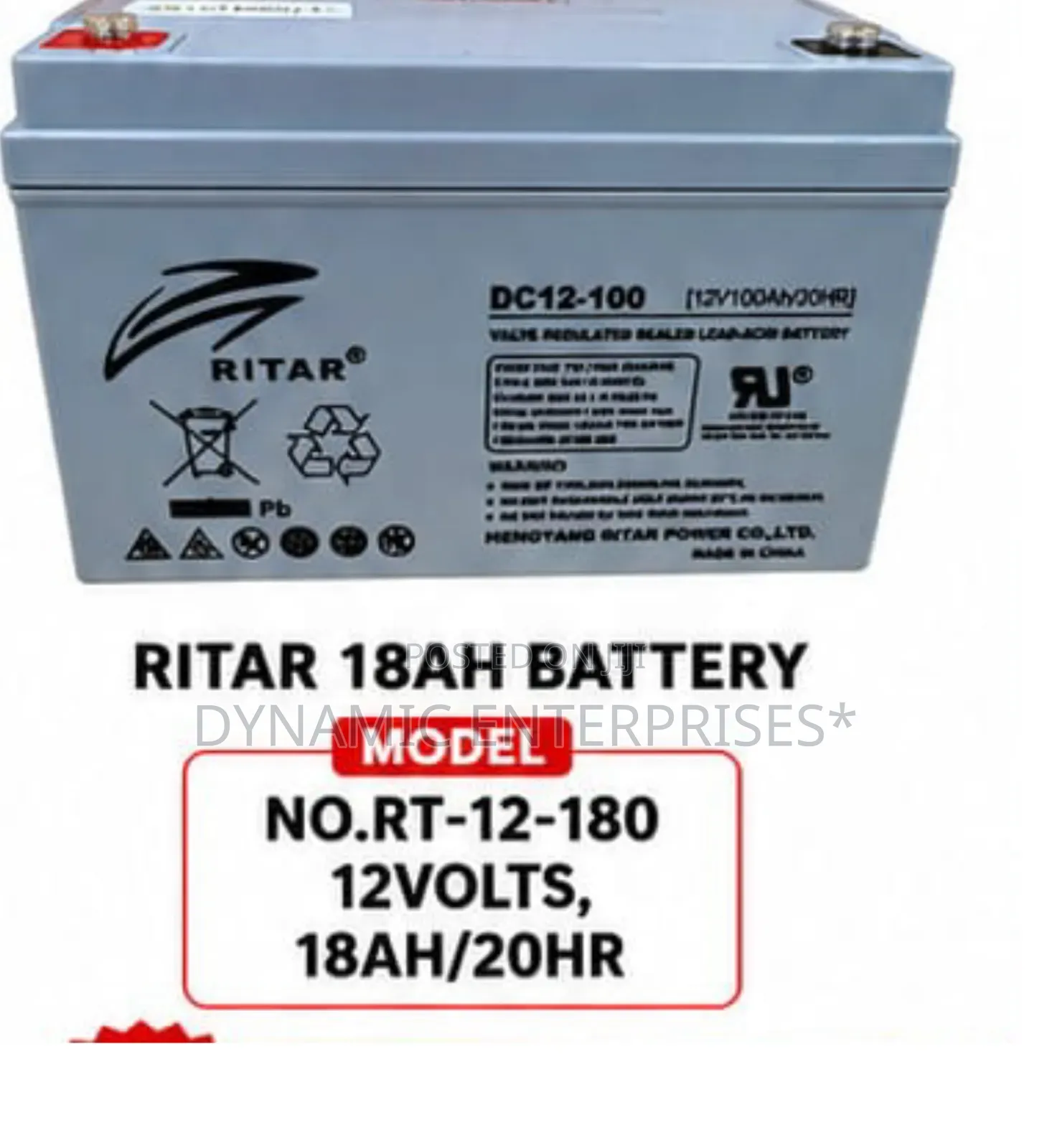 Ritah 18ah Battery Rt12-180/12vlts