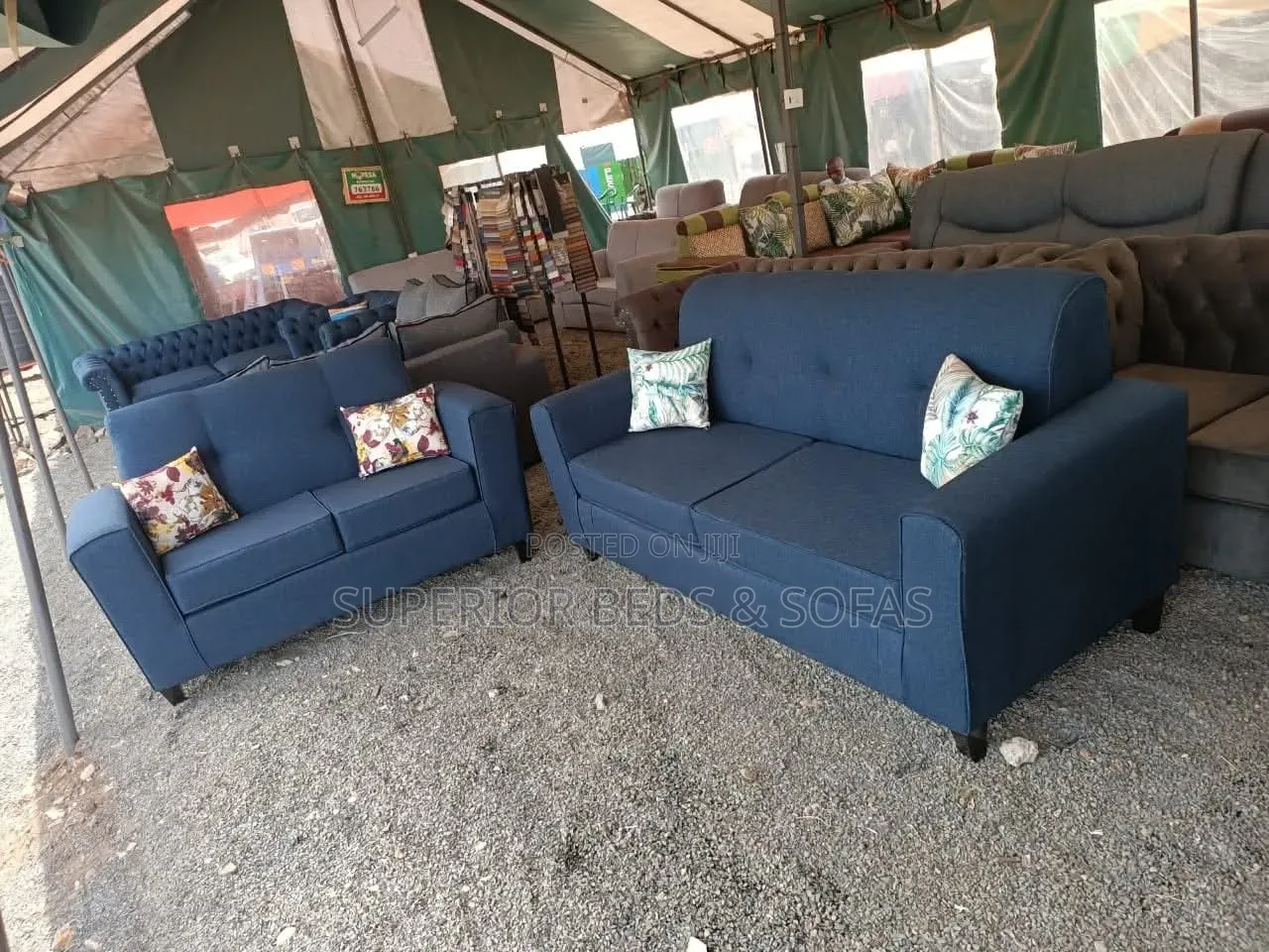Blue Fabric Sofa Set 5 Seater Set