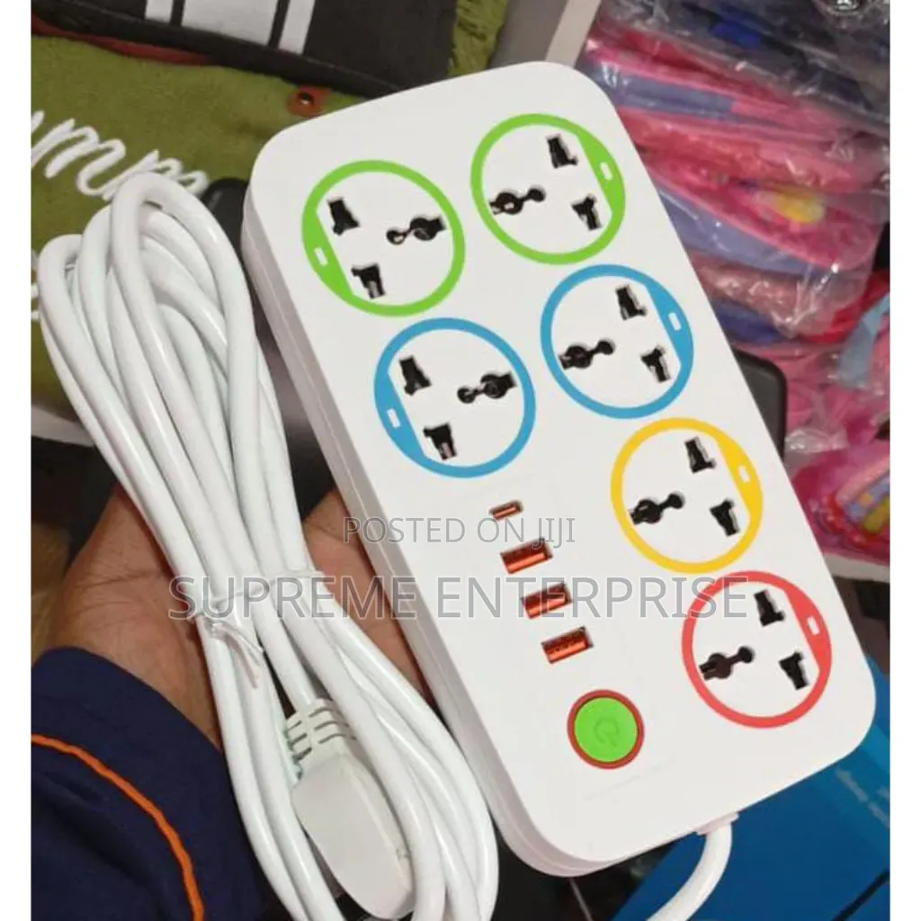 *Power Socket Extension Cable With 6 Socket 4 Usb Charging Port
