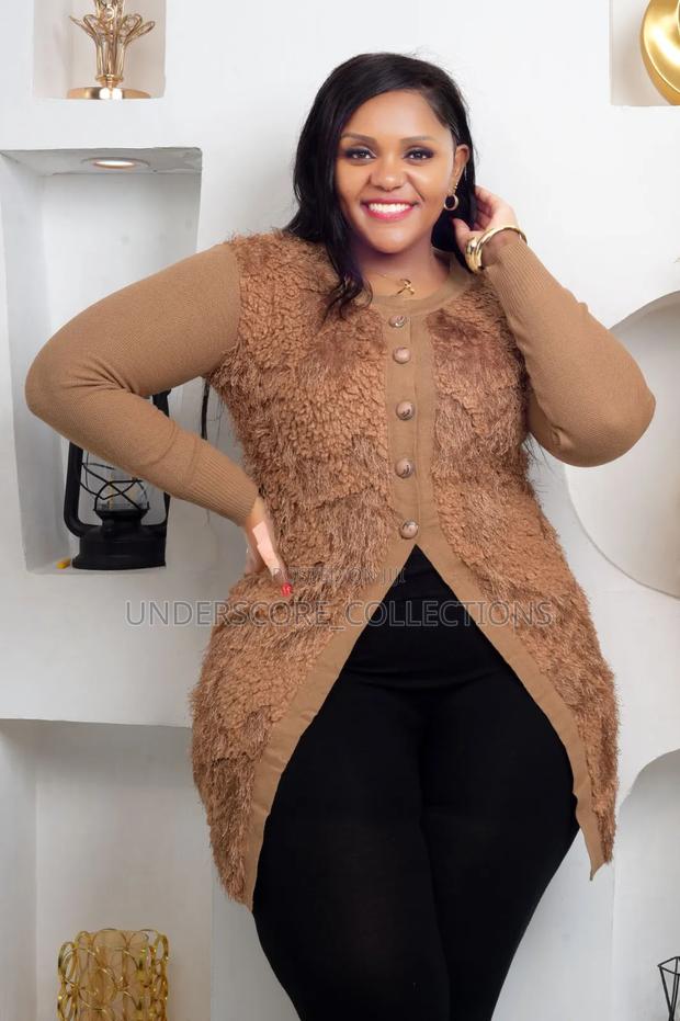 Ladies Button Up Sweaters With Decorative Fur - thumbnail 2