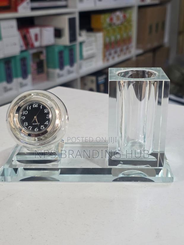 Crystal Glass Desktop Clock Pen Holder Set Tet - thumbnail 6