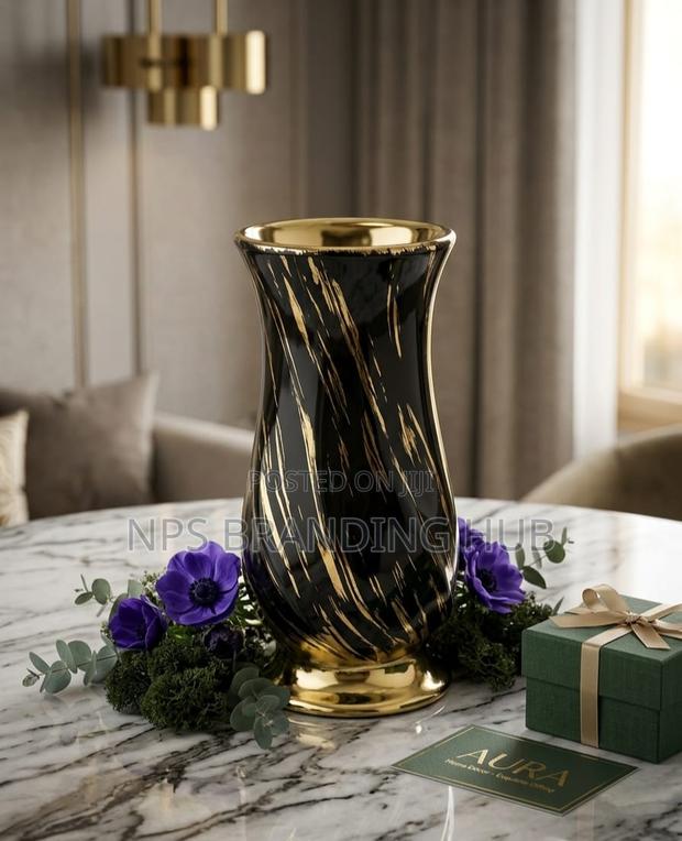 Modern Ceramic Vase With Golden Cherry Design :22*8*19cm Tet - thumbnail 4