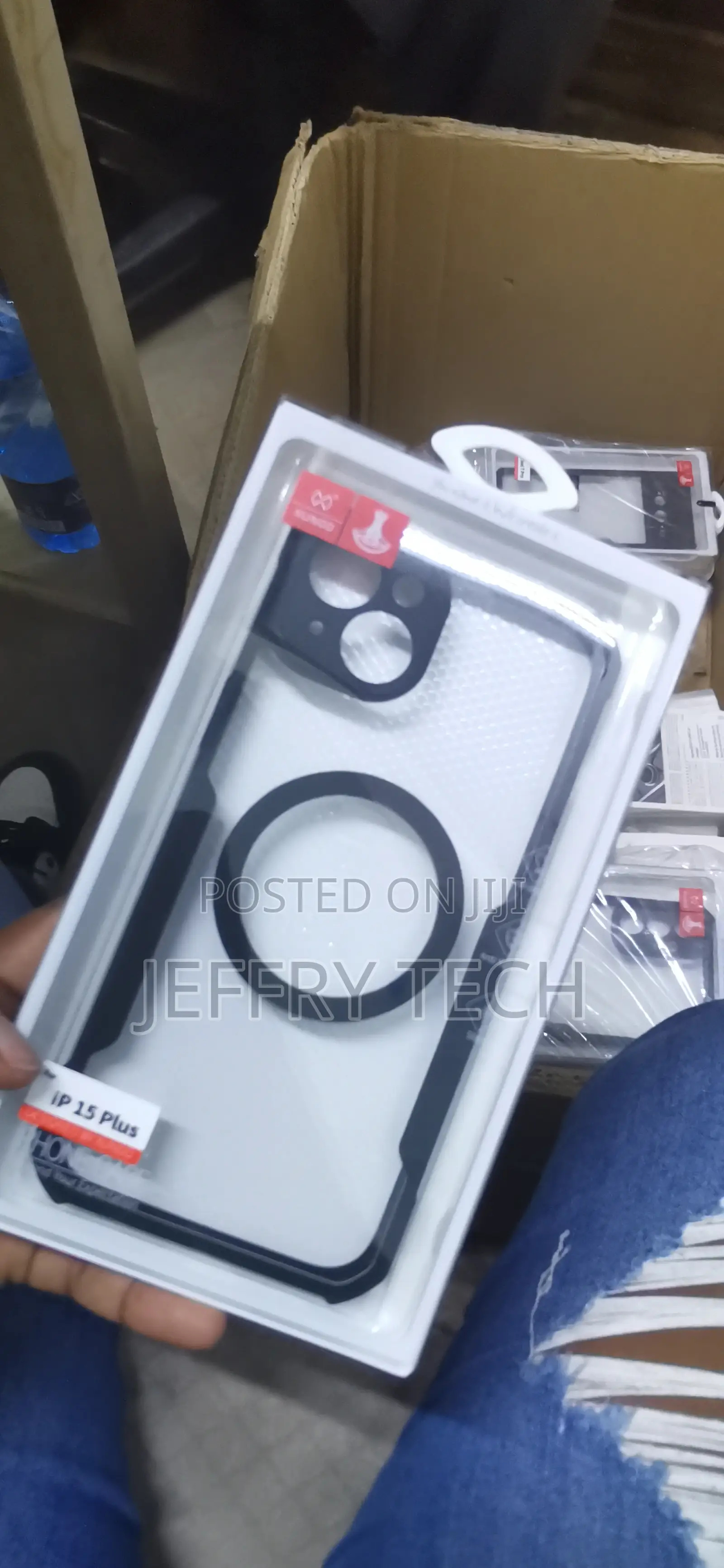 iPhone 15 Plus Airbags Bumper Transparent Back Case Cover Black