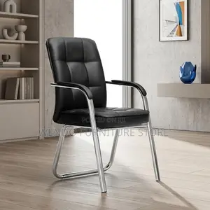 Office Chair : Black Executive Visitor Chair -Chrome Cantilever Frame