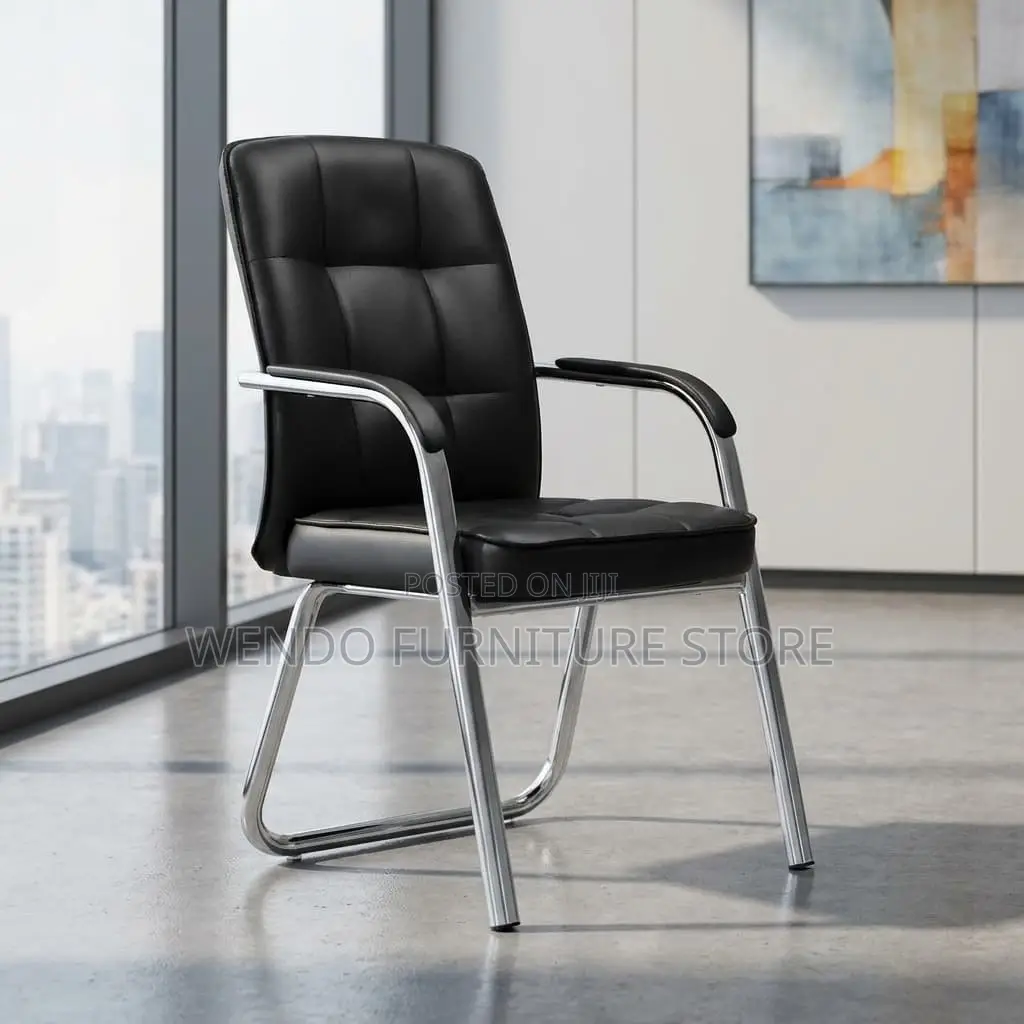 Office Chair : Black Executive Visitor Chair -Chrome Cantilever Frame