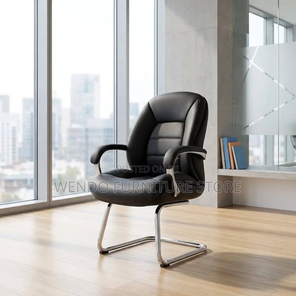 Office Chair : Black Faux Leather Executive Office Visitor Chair