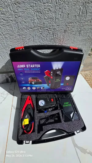 Portable 12v Jump Starter Kit With a Built-in Air Compressor