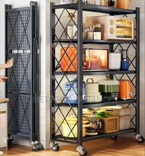 5-tier Foldable Movable Metallic Storage Rack For Small Spaces