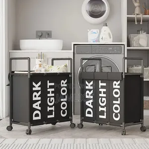 60x33x76cm Partition Dirty Clothes Laundry Basket Trolley Rack