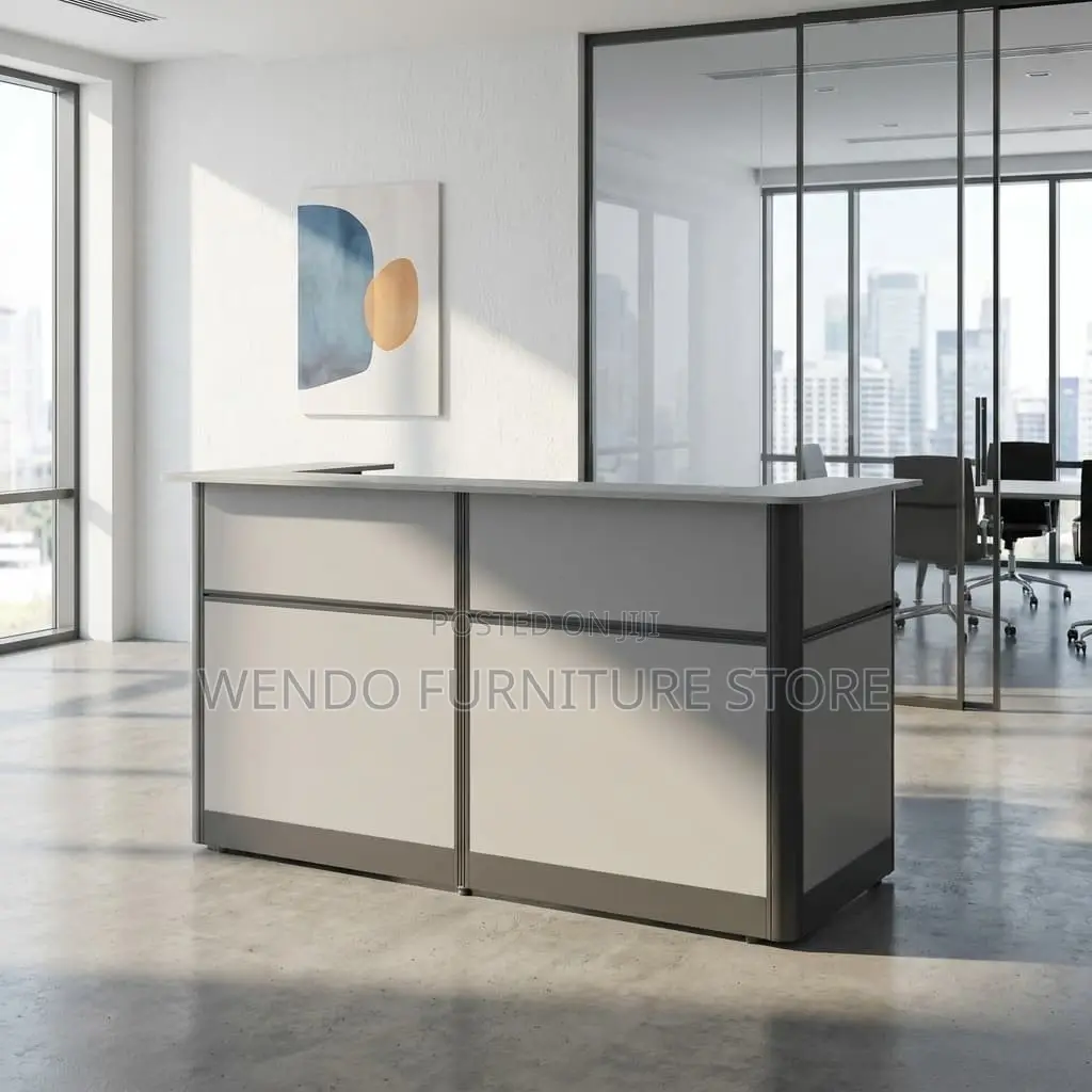 Office Desk : Modern White and Gray Laminate Office Reception Desk