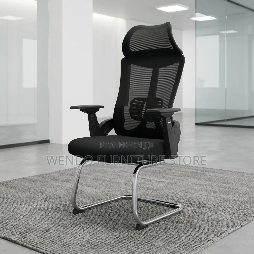 Office Chair : Black High-Back Mesh Office Cantilever Chair