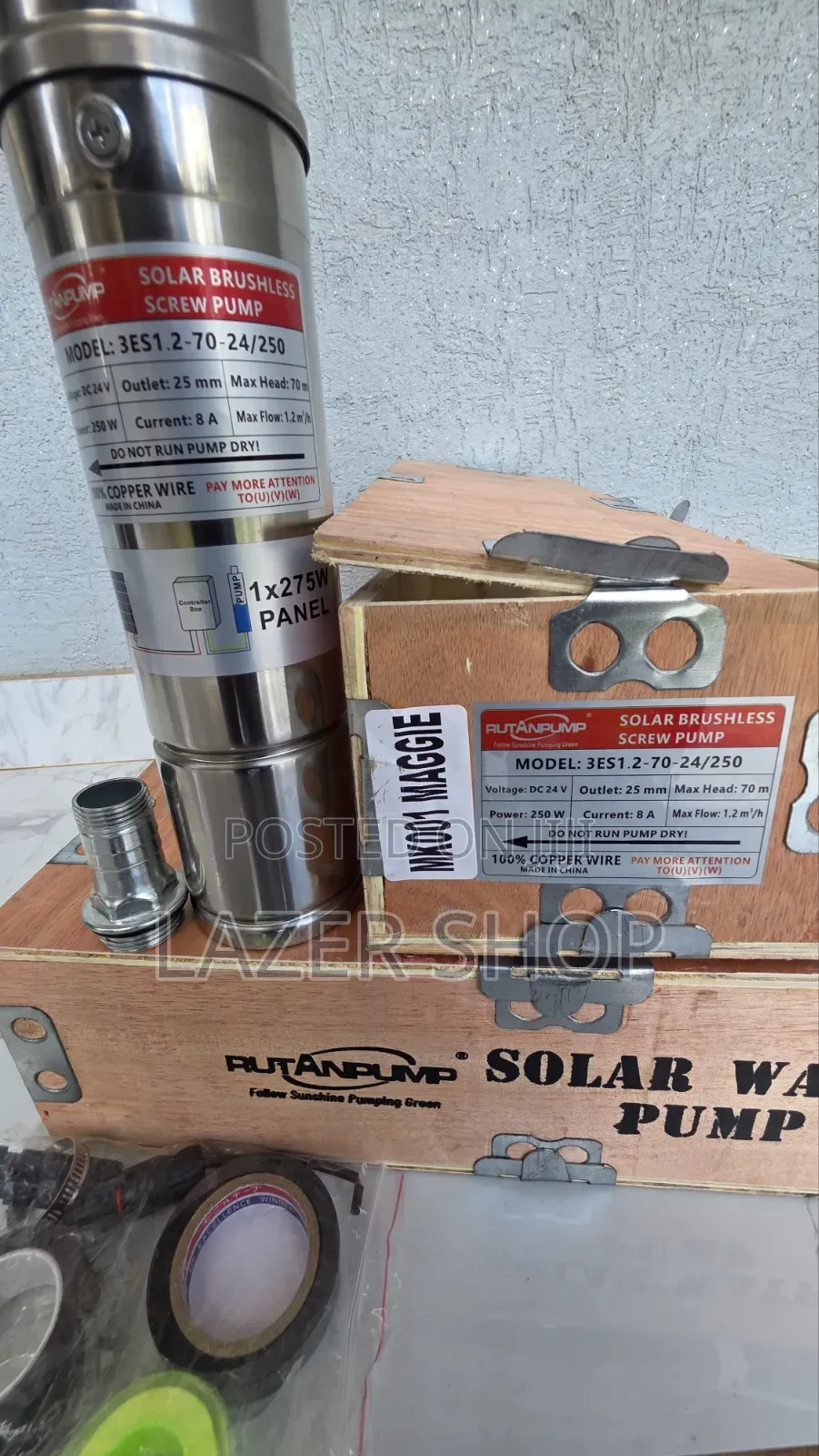 Rutan Solar Pump 70m by 275watts 
Comes With an Inverter