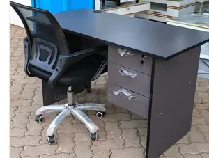 Dark Gray Study Desk+Black Secretary Office Chair