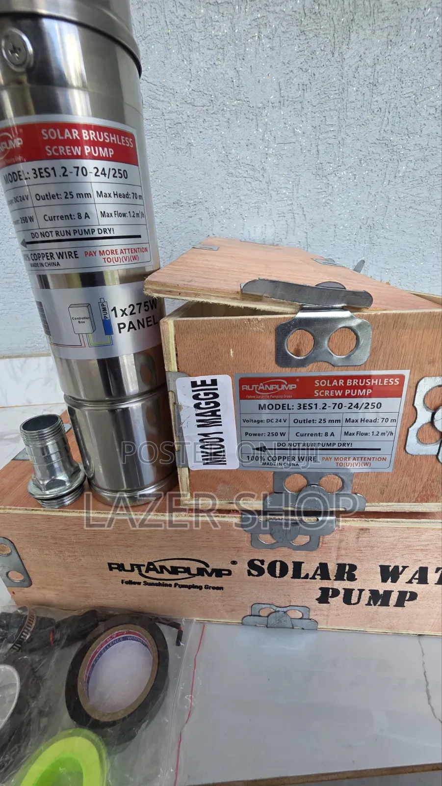 Rutan Solar Pump 70m by 275watts 
Comes With an Inverter