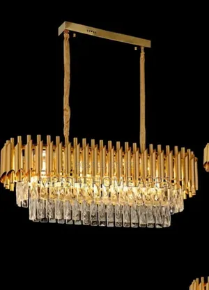 Modern Oval-Shaped Crystal Chandelier in a Gold Aluminum Finish