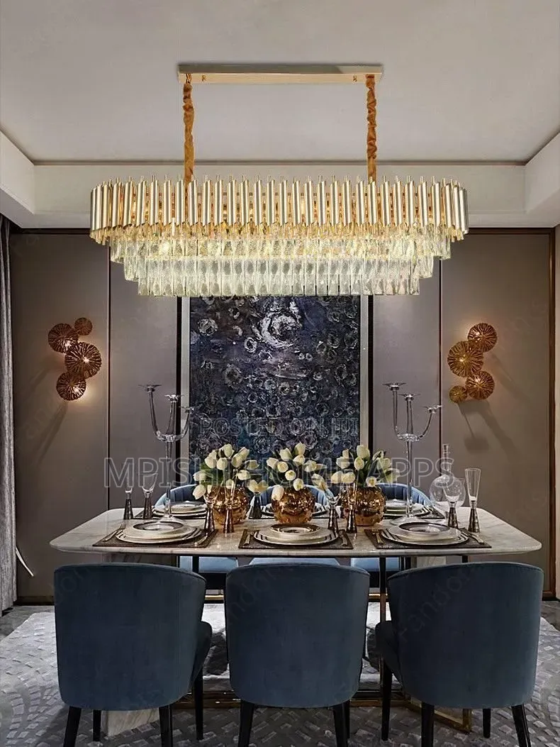 Modern Oval-Shaped Crystal Chandelier in a Gold Aluminum Finish