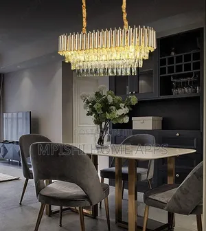 Modern Oval-Shaped Crystal Chandelier in a Gold Aluminum Finish