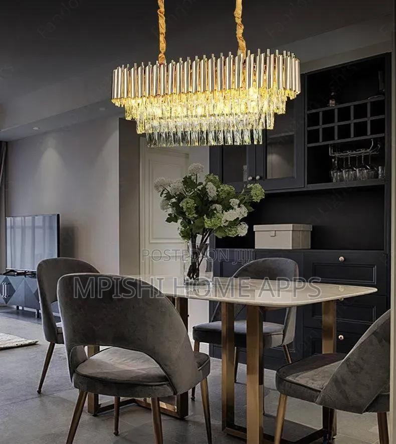 Modern Oval-Shaped Crystal Chandelier in a Gold Aluminum Finish