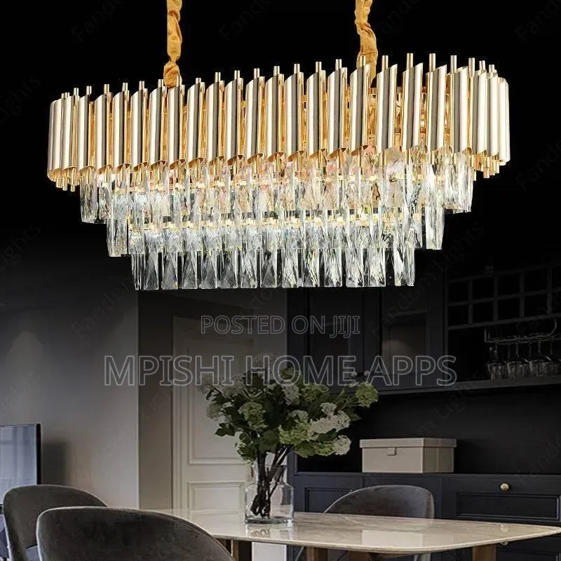 Modern Oval-Shaped Crystal Chandelier in a Gold Aluminum Finish