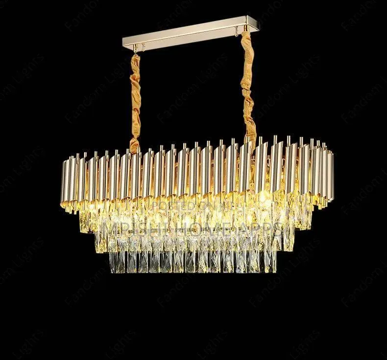 Modern Oval-Shaped Crystal Chandelier in a Gold Aluminum Finish