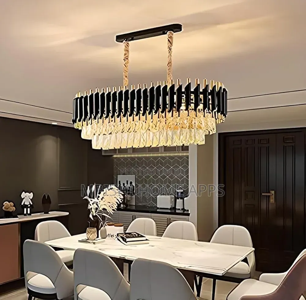 Modern Black and Gold Rectangular Chandelier