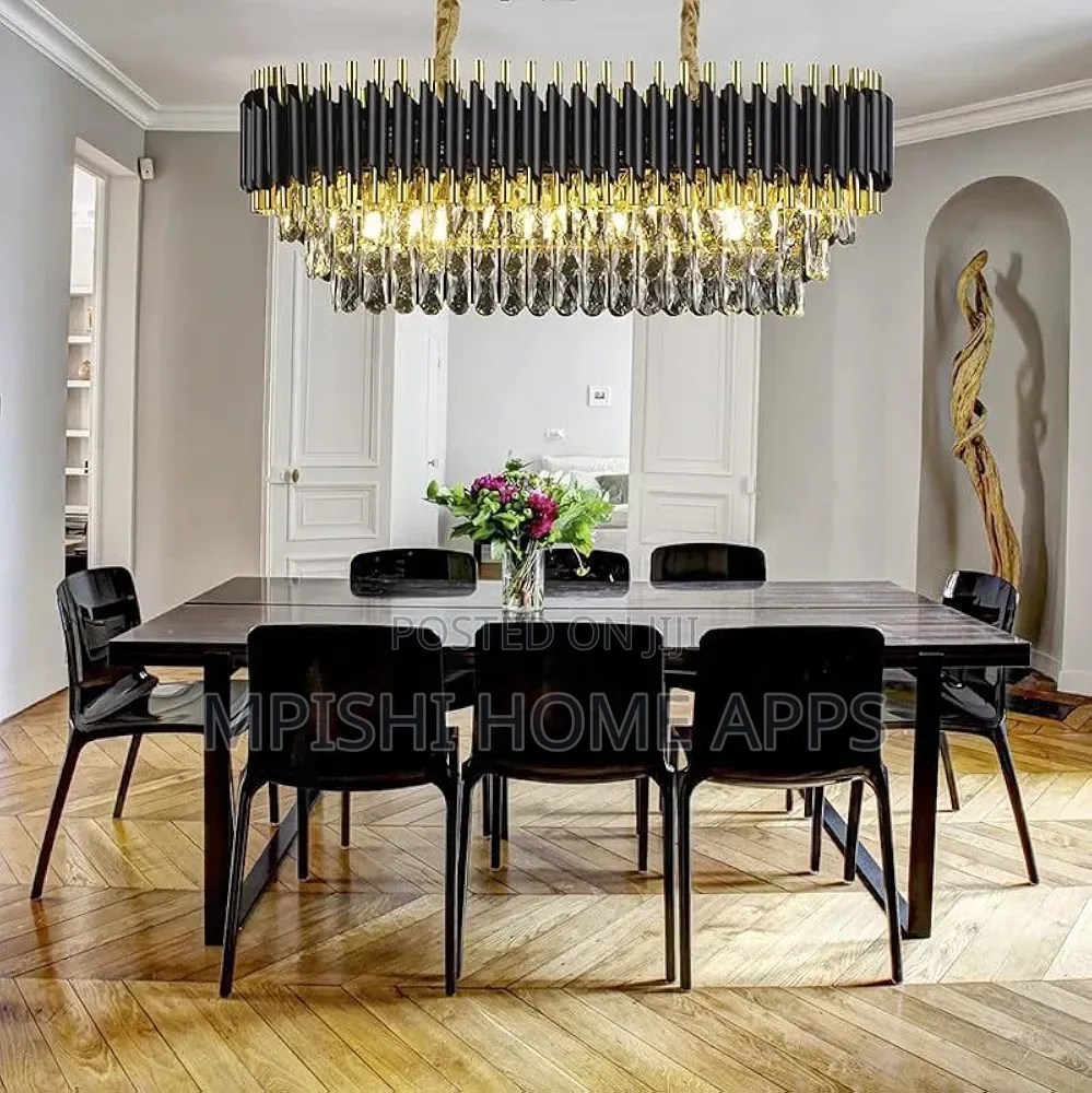 Modern Black and Gold Rectangular Chandelier