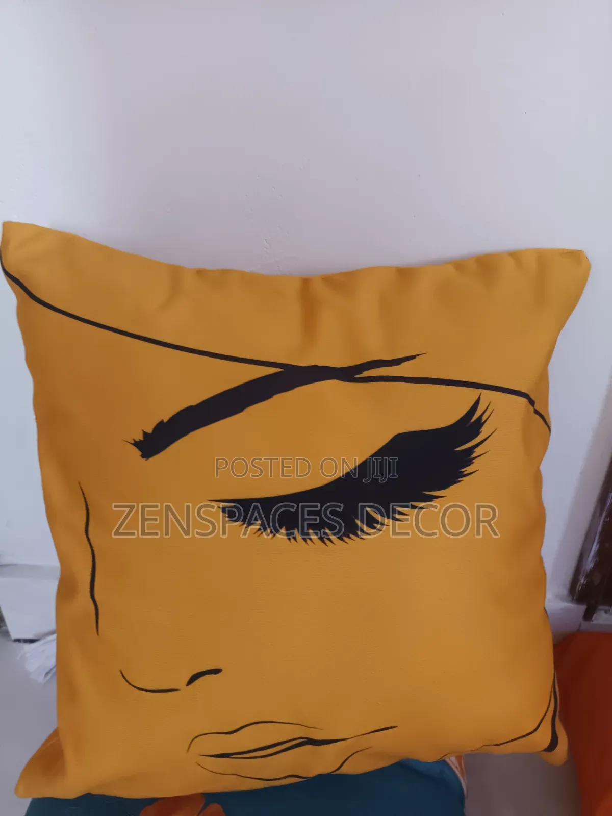 Closed Eye Mustard Throw Pillow