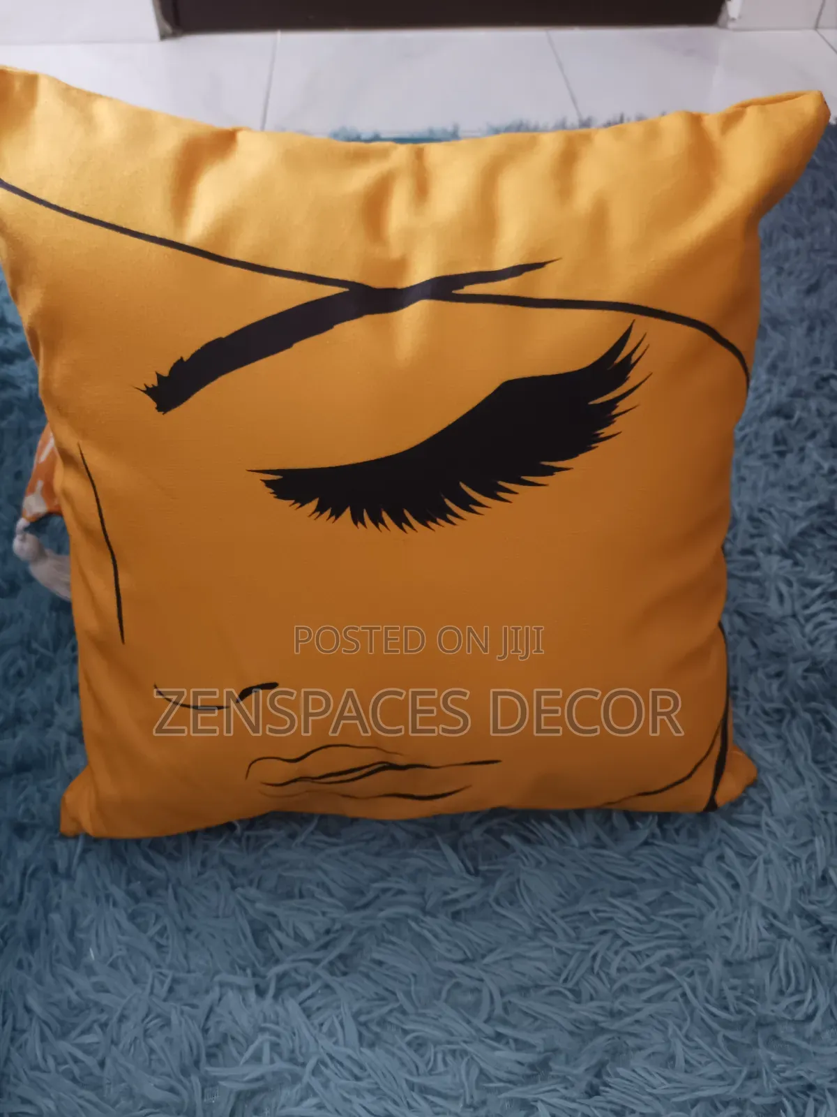 Closed Eye Mustard Throw Pillow