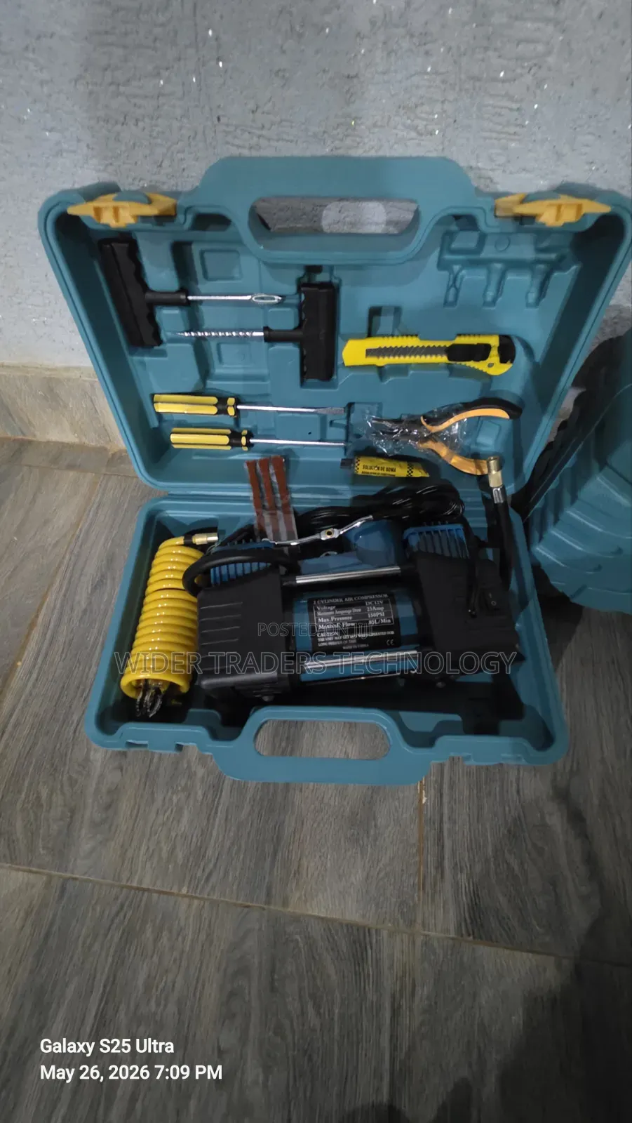 Portable Double-Cylinder Car Air Compressor With a Tire Repair Tool