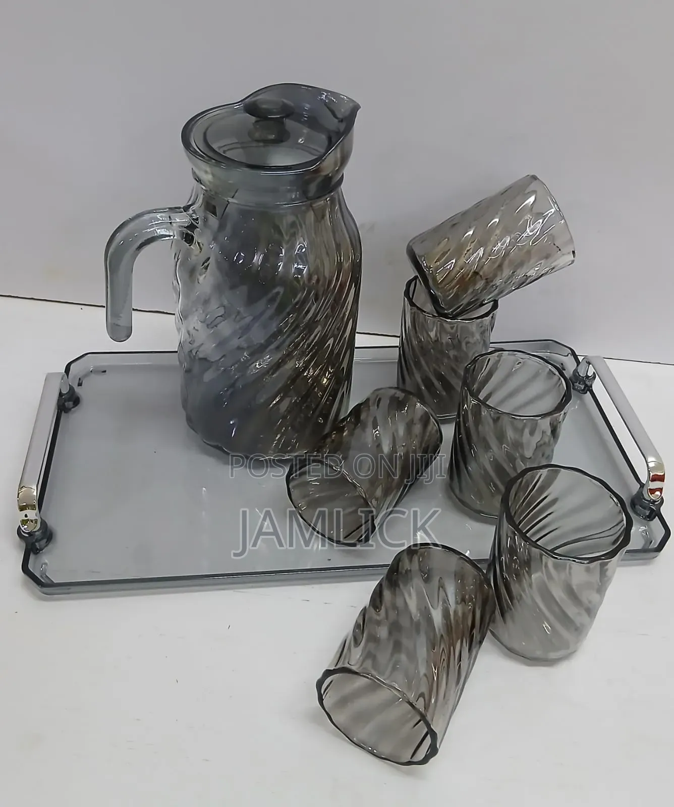 Glass Jug With Glasses + Tray Set - Bz