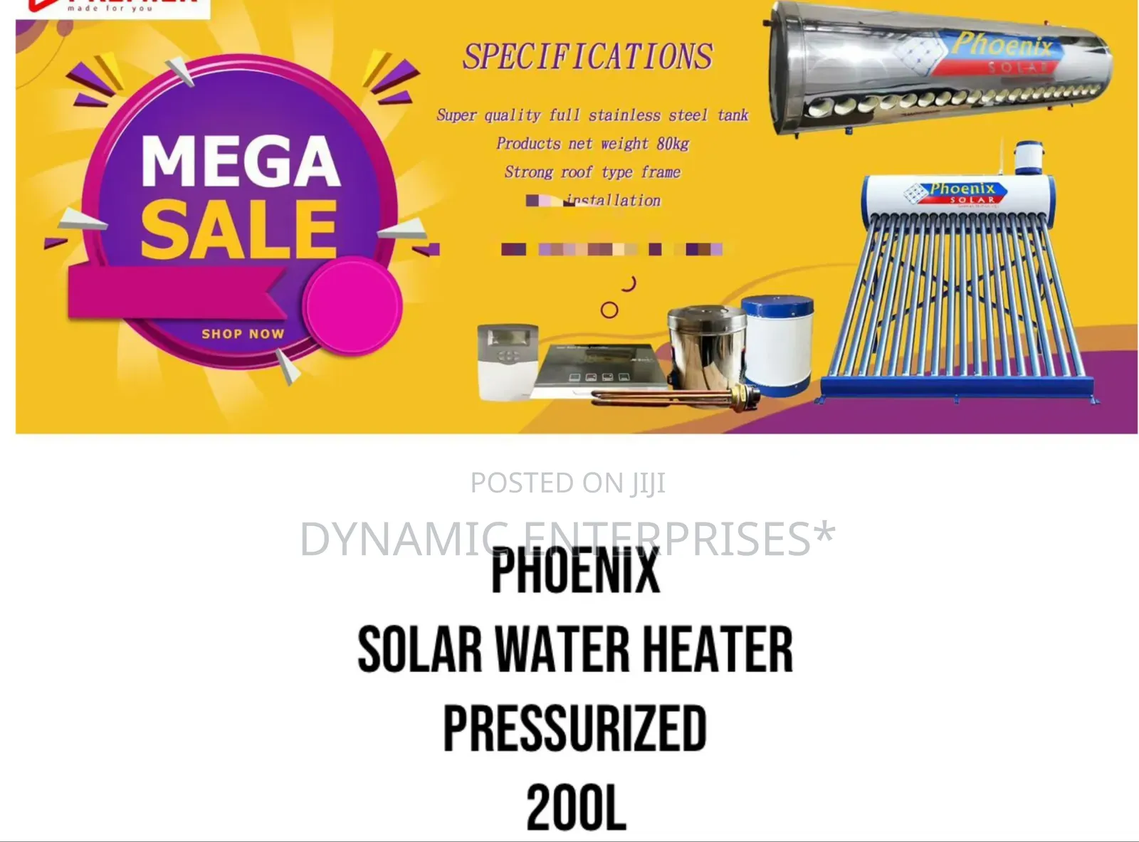 Phoenix Solar Water Heater Pressurized 200l