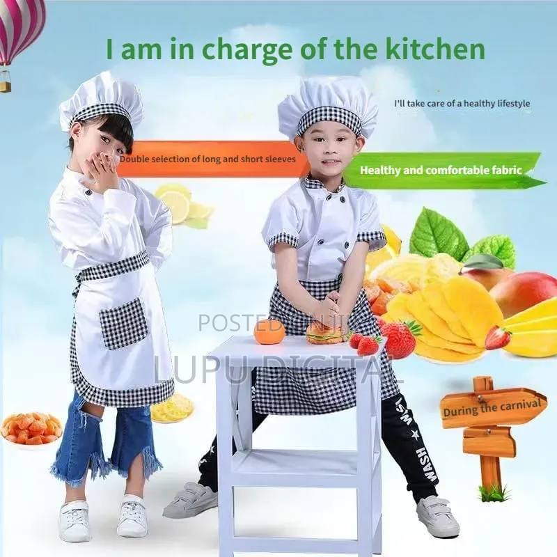 Kids Chef Costume 3pcs Professional Cooking Role Play Set Cotton Chef