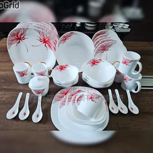 Colourful 39 Pieces Square Opal Glass Dinner Set 