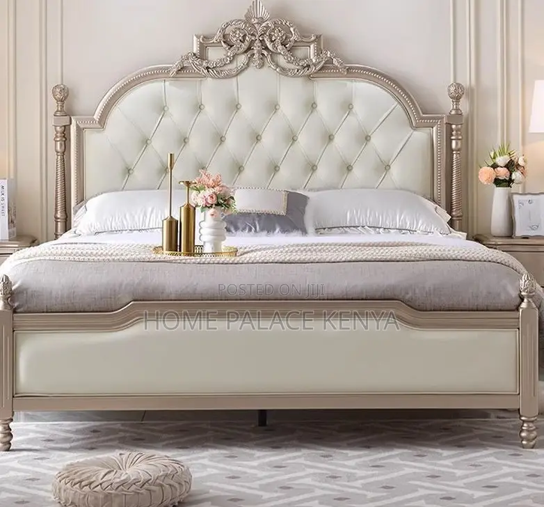Wooden Bed: Luxury Villa Master Upholstered King Size Bed With Storage
