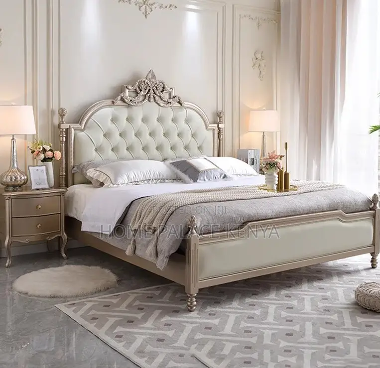 Wooden Bed: Luxury Villa Master Upholstered King Size Bed With Storage