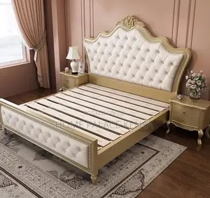 Wooden Bed: Luxury Villa Master Upholstered King Size Bed With Storage